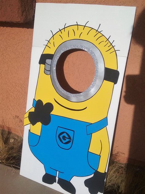 Large minion photo prop! sure to get priceless photos! Minion Party Theme Decorations, Minion Cardboard Cutout, Minion Decoration Ideas, Minion Football Theme, 2nd Birthday Minion Theme, Trunk Or Treat Minion Theme, Diy Minion Party Decorations, Diy Minion Birthday Party Decor, Minions Decorations Party