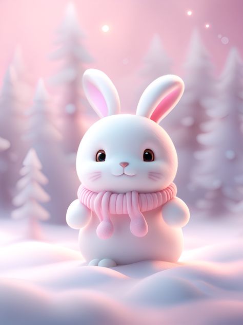 Cute bunny. #artist #elahidesign #art #bunny #snow #pink #pinterestinspired #pinterest Bunny Christmas Wallpaper, Cute Rabbit Wallpaper Iphone, Snow Bunny Aesthetic, Cute Rabbit Cartoon Wallpaper Pink, Kawaii Pink Bunny Wallpaper, Cute Rabbit Images, Rabbit Images, Clay Idea, Rabbit Wallpaper