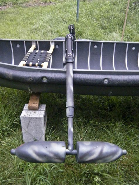 Stabilizers Side Canoe Trailer, Canoe Fishing Modifications, Diy Canoe Stabilizer, Canoe Transport, Canoe Stabilizer, Canoe Trolling Motor Mount Diy, Kayak Rack Diy, Canoe Cart, Grumman Canoe