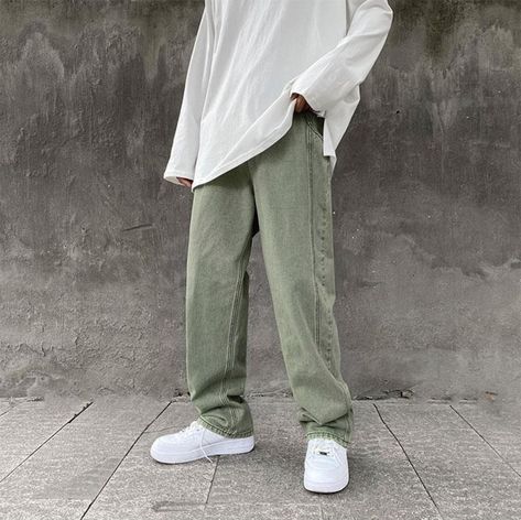 Green Jeans Men, Hiphop Clothing, Neutral Jeans, Cargo Pants Outfit Men, Mens Casual Jeans, Jeans Outfit Men, Jeans Streetwear, Pants Outfit Men, Men Jeans Pants