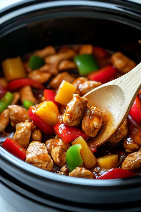 This easy Crockpot sweet and sour chicken is even better than takeout! With just a few key ingredients, you have a dump-and-go meal the family will love. Crockpot Sweet N Sour Chicken, Crock Pot Dinner Healthy, Crockpot Mongolian Chicken, Chicken And Pepper Recipes Crock Pots, Crockpot Chicken Peppers And Onions, Crockpot Chicken And Peppers, Crockpot Black Pepper Chicken, 3 Ingredient Crock Pot Recipes, Easy Crock Pot Meals Healthy