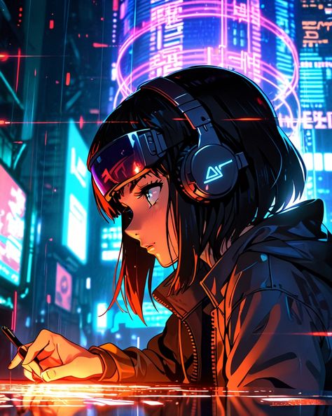 Enter the mind-bending world of a cyberpunk hacker, where the boundaries between reality and the digital realm blur. This stunning illustration captures a hacker immersed in a virtual reality setting, surrounded by cascading holographic code and futuristic UI. Cyberpunk Hacker, Shy Anime, Cyberpunk Red, Hacker Aesthetic, Neon City, The Matrix, Bending, Virtual Reality, Blur