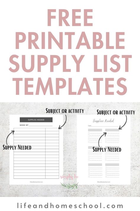 Free printable supply list templates for tracking and organizing homeschool supplies! Supply List Template, Organize Homeschool Supplies, Free Learning Websites, Homeschool Lessons, Free Homeschool Curriculum, Free Homeschool Resources, Free Printable Crafts, Homeschool Supplies, Homeschool Schedule