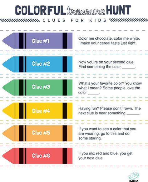 I spy a colorful treasure hunt for kids! If your kids have enjoyed our 10 Treasure Hunt Clues for Around the House, they’ll love this new treasure hunt too. School Scavenger Hunt, 21st Birthday Checklist, Adult Scavenger Hunt, Treasure Hunt For Kids, Treasure Hunt Clues, Christmas Scavenger Hunt, Scavenger Hunt Clues, Simple Activities, Kids Pages