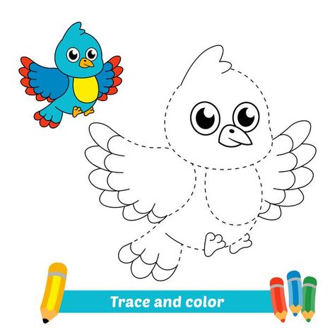 Birds For Drawing, Birds Kindergarten Activities, Easter Crafts Diy Kids, Birds For Kids, Trace And Color, Bird Coloring, Bird Vector, Handmade Bookmarks Diy