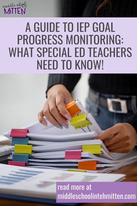 Monitoring student progress towards their IEP goals can be difficult to organize and manage! This blog post shares information about what progress monitoring is, its purpose, how often to assess students, and how to do so easily and accurately! This post is perfect for preschool, elementary, middle school, and high school special education teachers, resource teachers, and self-contained teachers! Iep Progress Monitoring, Progress Monitoring Special Education, Special Education Classroom Organization, Writing Interventions, Resource Room Teacher, Middle School Special Education, Multi Step Word Problems, High School Special Education, Teaching Special Education