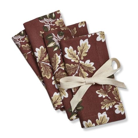 oak leaf & acorn napkin set of 4 - brown Gingham Napkins, Plaid Napkins, Acorn And Oak, Fall Gathering, Table Setting Decor, Winter Woodland, Linen Kitchen Towels, Oak Leaves, Oak Leaf