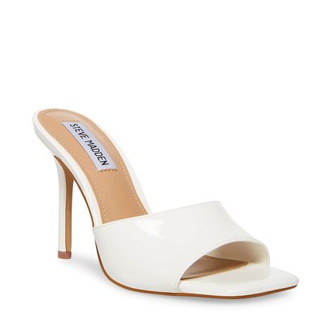 PRICES MAY VARY. Steve Madden Slide Sandal Stilleto Heel Clear Foot Strap Square Open Toe Steve Madden Slides, Sandals Steve Madden, Pony Hair, White Heels, Heeled Sandal, White Sandals, Designer Sandals, Heeled Sandals, Womens Heels