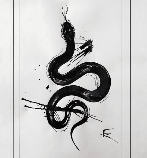 Brushstroke Snake Tattoo, Black Snake Tattoo Arm, Abstract Snake Art, Abstract Snake Tattoo, Dark Snake Tattoo, The Side Tattoo, Snake Line Art, Black Abstract Tattoo, Black Snake Tattoo