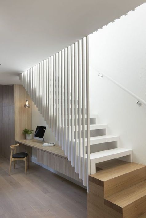 03 basment stair ideas Home Office Area, تحت الدرج, درج السلم, Open Stairs, Staircase Design Modern, Stairs Design Interior, House Staircase, Stair Railing Design, Under The Stairs