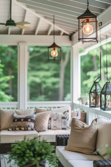 Screened Porch Ceiling Ideas for Cozy Outdoor Living Screened In Porch Lighting Ideas, Screened In Porch Lighting, Screen Porch Ideas, Porch Ceiling Ideas, Cozy Screened In Porch, Small Screened Porch, Screened In Porch Ideas, Cabin Addition, Porch Refresh