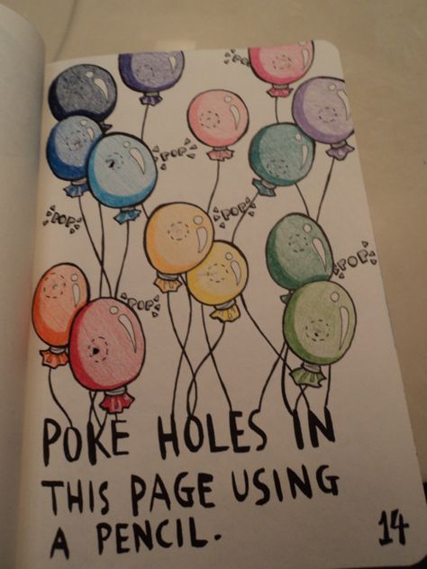 Poke holes in this page using a pencil, from Wreck This Journal. Wreak This Journal Pages, Wreck This Journal, Diary Ideas, Creative Journal, Sketchbook Journaling, Journal Diary, A Pencil, Smash Book, Altered Books