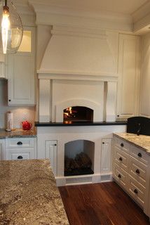 Indoor Wood Fired Pizza Oven - Photos & Ideas | Houzz Indoor Pizza Oven Fireplace, Oven Kitchen Design, Pizza Oven Kitchen, Kitchen Ideas Wood, Trendy Kitchen Ideas, Indoor Pizza Oven, Pizza Oven Fireplace, White Kitchen Traditional, Oven Fireplace