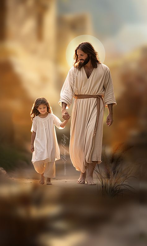 Jesus Protecting Us, Walking With Jesus Pictures, Pictures Of Jesus Christ Wallpaper, Jesus Walking With Me, Pics Of Jesus, Jesus With Kids, Pictures Of God, Jesus And Me Illustration, Picture Of God