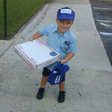 Mail Carrier Mailman Costume Toddler Mail Man Costume, Diy Mail Carrier Costume, Mail Man Costume, Mail Carrier Costume, Mailman Costume, Family Costumes Ideas, Diy Mail, Great Costume Ideas, Kid Costumes