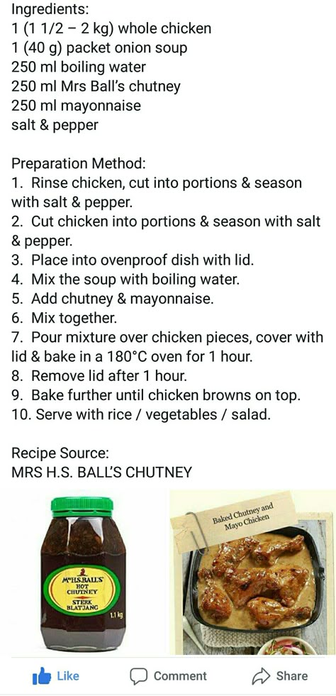 Chicken Chutney Mayonnaise, Chutney And Mayonnaise Chicken, Chutney Chicken South African, Mrs Balls Chutney, Chutney Chicken, Best Chicken Dishes, Chicke Recipes, Homemade Sauce Recipes, Chicken Recipies