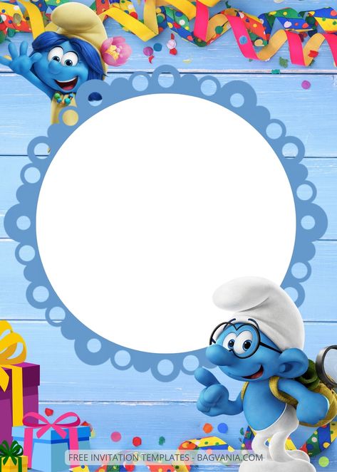 Smurfs Party Printables, Smurfs Party Decorations, Smurfs Birthday Party, Smurfs Birthday, Smurfs Party, Bowling Birthday Invitations, Monster Birthday Invitations, Free Printable Invitations Templates, Cookie Monster Birthday