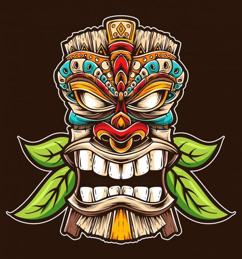 Tiki mask vector | Premium Vector #Freepik #vector #logo #icon #cartoon #drawing Mascaras Tiki, Tiki Logo, Tiki Artwork, Totem Tiki, Tiki Maske, Deco Surf, Tiki Tattoo, Tiki Faces, Tiki Man