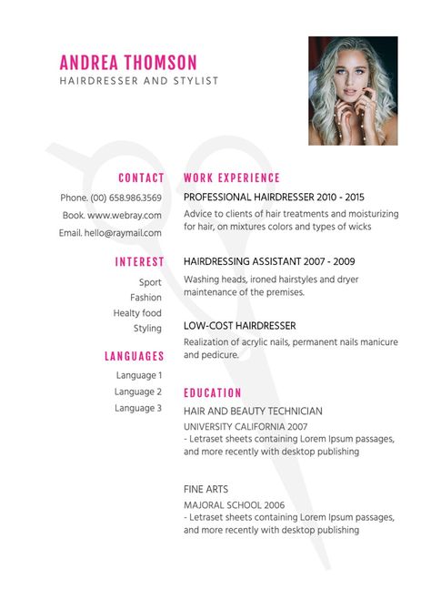 Adapt your resume to a concrete business. Click on the image and discover more options #Resume #CV #Document #Edit Hairdresser Resume, It Cv, Online Resume, Simple Resume Template, Resume Maker, Perfect Resume, Graphic Design Flyer, Background Images For Editing, Simple Resume