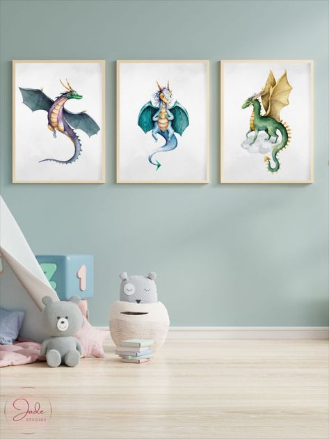 Dragons Nursery, Dragon Room, Kids Castle, Dragon Nursery, Dragon Wall Art, Kids Room Prints, Dragon Wall, Baby Room Inspiration