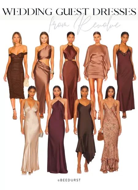 Earth Tones Wedding Guest Outfit, Brown Guest Wedding Dress, Evening Dress Wedding Guest, Wedding Guest Dress Neutral Colors, Wedding Guest Outfit Neutral Colors, Brown Wedding Dress Guest, Earth Tones Wedding Guest Dress, Wedding Dresscode Guest, Fall Color Dresses For Wedding Guest