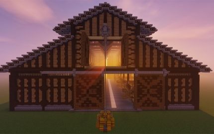 Medieval Pole Barn, creation #12630 Medieval Barn Minecraft, Minecraft Barn Blueprints, Minecraft Barn Design, Horse Barn Minecraft, Minecraft Horse Barn, Barn In Minecraft, Minecraft Roof Design, Minecraft Barn Ideas, Minecraft Wooden House