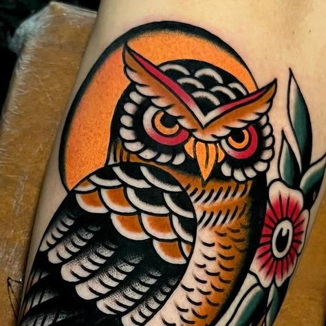 Bold Will Hold Firenze on Instagram Traditional Owl Tattoo, Traditional Owl, Owl Tattoo Chest, Traditional Owl Tattoos, Tattoo Dream, 2023 Tattoo, Thailand Tattoo, Sailor Jerry Tattoos, Pirates Life