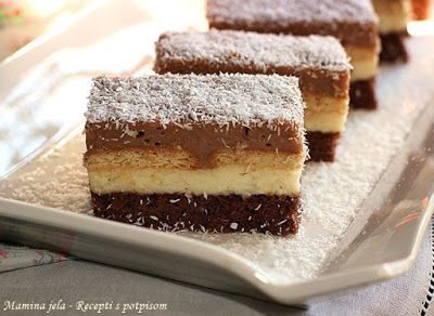 Noisette - raffaello krem kocke Croatian Food Desserts, Bosnian Recipes, Serbian Food, International Desserts, Torte Recipe, Serbian Recipes, Croatian Recipes, Cake Baking Recipes, Dessert Cake Recipes