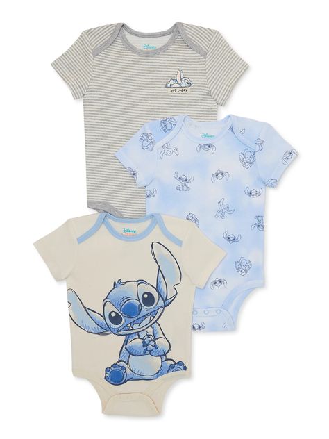 Your little one is all set and ready for a fun filled day of style with this adorable 3-Pack of Disney Bodysuits featuring the sweet Stitch for an extra touch of cuteness. A perfect gift for baby showers! Disney Baby Boy Outfits, Stitch Bebe, Newborn Baby Boy Clothes, Cute Baby Clothes Newborn, Cute Baby Clothes For Boys, Baby Boy Stuff, Disney Baby Clothes Boy, Baby Boy Doll Clothes, Disney Baby Toys