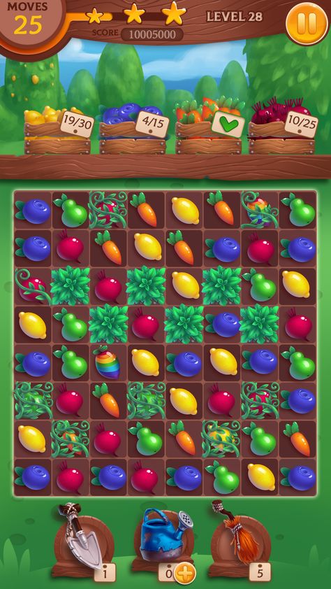 Match Three Game Art, Match 3 Game Ui, Kawaii Garden, Puzzle Game Ui, Match Three Games, Game Fruit, Flower Games, Game 2d, Match Three