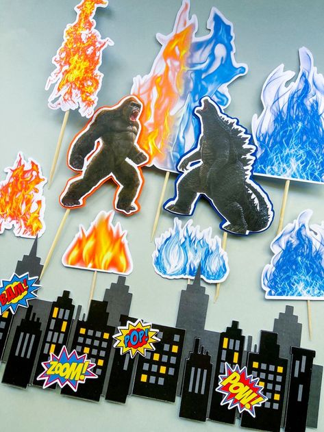 Godzilla Vs King Kong, Godzilla Party, Godzilla Birthday Party, Godzilla Birthday, Kong Godzilla, King Kong Vs Godzilla, Godzilla Vs Kong, 6 Birthday, Fourth Birthday