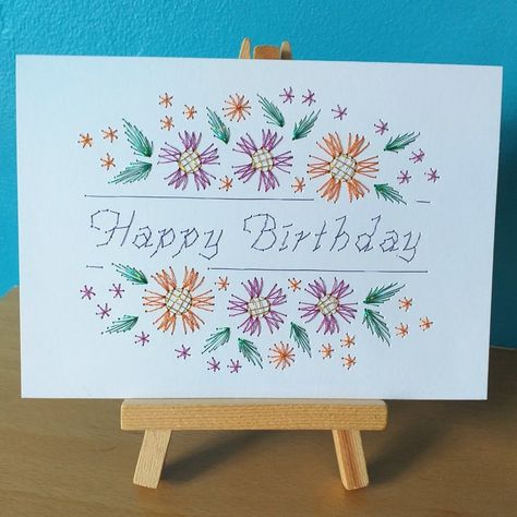 Hand Stitched Floral Birthday Card | Etsy Beautiful Birthday Card, Beautiful Birthday Cards, Sister Birthday Card, Stitching Cards, Birthday Cards For Mum, Unique Bookmark, Card Happy Birthday, Floral Birthday, Paper Embroidery