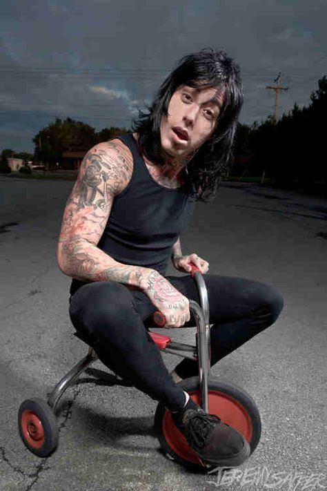 He's so cute on his bike ❤ Emo Boyfriend, Ronnie Radke, Escape The Fate, Bad Girls Club, Falling In Reverse, Emo Guys, Band Memes, Pierce The Veil, Black Veil Brides