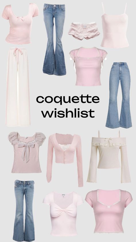 #coquette #coquettewishlist #coquettefit #inspo Coquette Outfit Collage, 2021 Coquette Aesthetic, Coquette Capsule Wardrobe, Coqquete Outfits Ideas, Coquette Aestethic Outfits, Couqutte Outfit Ideas, Croquette Outfits, Flirty Clothes, Coquette Summer Outfits