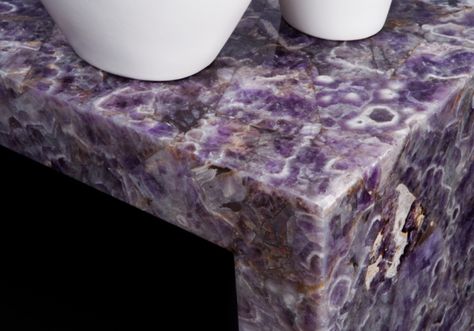 Amethyst Kitchen, Gemstone Countertops, Rustic Countertops, Caesarstone Countertop, Houston Design, Amethyst Rock, Houston Interior Designers, Kitchen Benchtops, Purple Kitchen