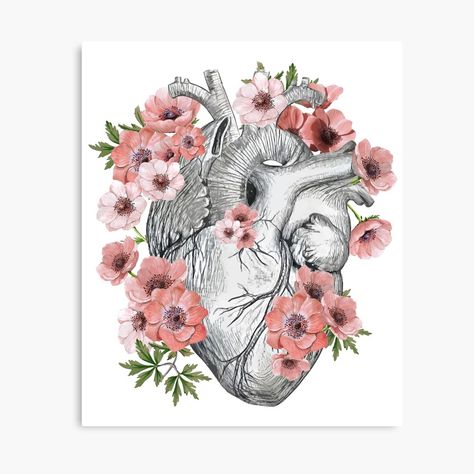 Drawing Of Human Heart, Anatomy Illustration Art, Human Heart With Flowers, Anatomy Illustration, Heart With Flowers, Doterra Business, Flowers Poster, Illustration Art Drawing, Human Heart