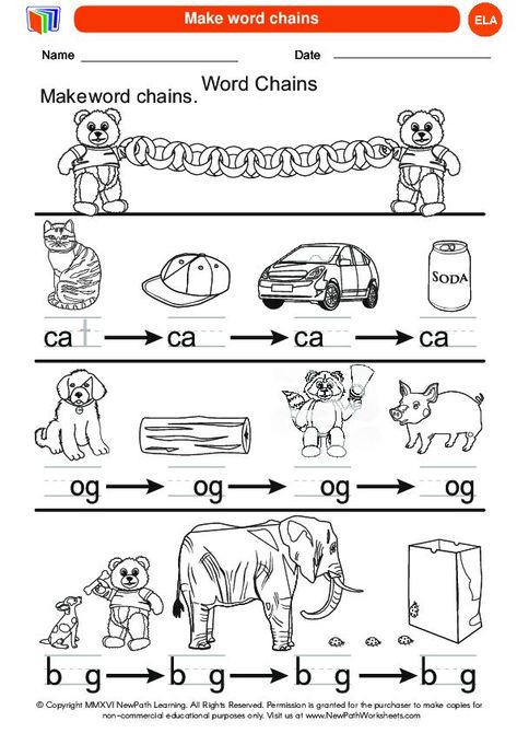 Site Words For Kindergarten, Kindergarten Words List, Ch Words Worksheets For Kindergarten, Kindergarten Site Words, Word Chains First Grade, Blending Activities, Word Chains, Ela Worksheets, Language Arts Worksheets