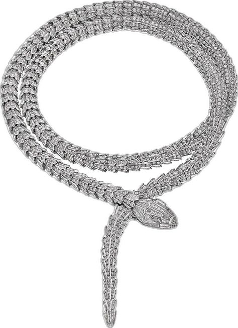 New from Bulgari: Diva High Jewelry Serpenti necklace in white gold with two pear shaped diamonds and pavé diamonds. Luxury Silver Snake Shape Necklace, Luxury White Gold Snake-shaped Jewelry, Bvlgari Necklace Snake, Serpenti Viper Necklace, Serpent Necklace Bulgari, Otter Illustration, Bulgari Jewelry, Pear Shaped Diamond, High Jewelry