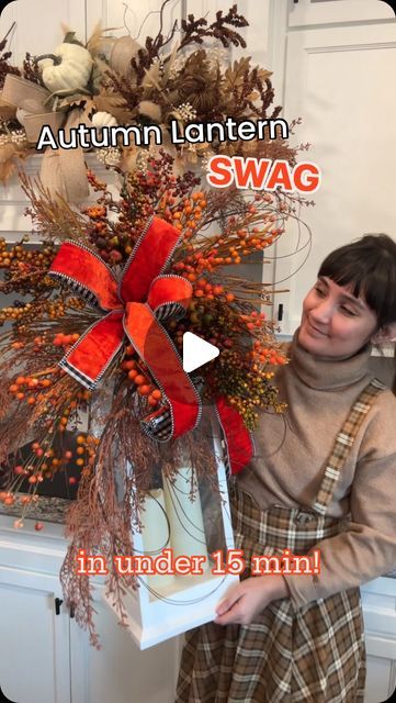 Emily McInnis (Waldo) on Instagram: "🍂 Let’s make a GIANT Fall lantern swag ✨ in under 15 minutes, guys! The perfect part = NO GLUE REQUIRED! 

Today we are using a plethora of autumn stems available in my shop (Wreaths by Waldo on Etsy) 🧡

WHAT YOU’LL NEED: 

- (2) 45 in Brown Melic Sprays
- (2) 28 in berry spray 
- (2) berry picks
- (3) 16 in harvest berry spray
- roll of wired ribbon of choice. This one will be available shortly! 

My lantern is from At Home and my twisted twig sprays are from @burlapandblingdecor✨🧡

Let me know your thoughts below ⬇️ 

#autumndecor #falldecor #fall2024 #fallinspo #fallinspiration" Fall Lantern Ideas, How To Decorate A Lantern, Fall Lantern Decor Ideas, Autumn Decorations Indoor, Fall Lantern Decor, Fall Lanterns, Fall Lantern, Lantern Swag, Lantern Ideas