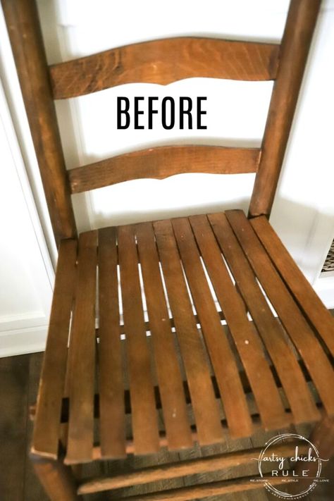 Repurpose Ladder, Chair Redo, Old Ladder, Solid Wood Chairs, Ladder Back Chairs, Chair Makeover, Simple Furniture, Gel Stain, Wood Chair