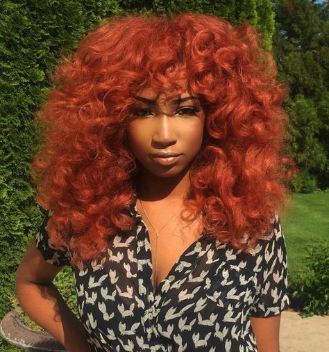 Voluminous Copper Hairstyle Orange Natural Hair Black Women, Orange Natural Hair, Burnt Orange Hair Color, Natural Hair Black Women, Burnt Orange Hair, Hair Colorful, Hair Black Women, Hair Color Orange, Dyed Natural Hair