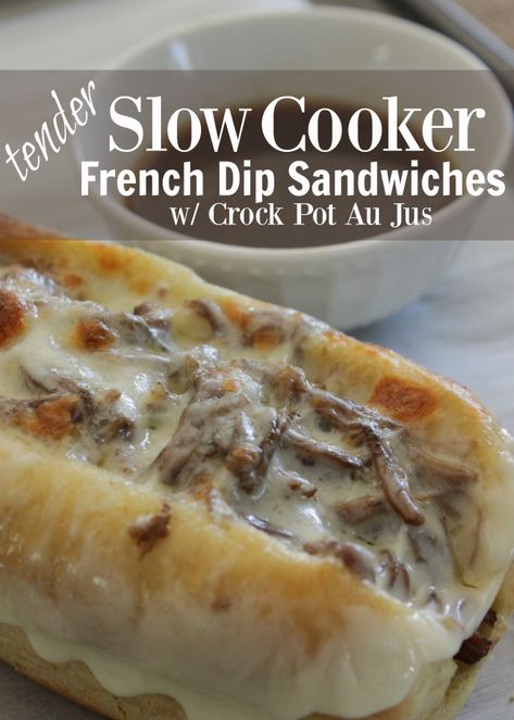 French Dip Crock Pot Dinner Recipe - Easy Crock Pot Dinner, Beef Crock Pot, French Dip Crock Pot, Crock Pot Dinner, Crock Pot Dips, Easy Crockpot Dinners, French Dip Sandwich, Slow Cooker Desserts, French Dip