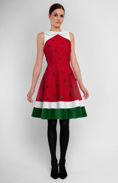 Watermelon dress by Pintel on Etsy Watermelon Fashion, Silk Velvet Dress, Watermelon Dress, Girls Dress Sewing Patterns, Womens Dress Suits, Quirky Fashion, Photo Model, Turndown Collar, Silk Velvet