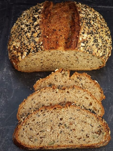 Multigrain Seeded Bread Grainy Bread Recipes, Seeded Multigrain Sourdough Bread, Whole Wheat Artisan Bread Dutch Oven, Integral Bread Recipes, Low Cholesterol Bread, Seedy Bread Recipe, Homemade Multigrain Bread, International Bread Recipes, Millet Bread Recipe