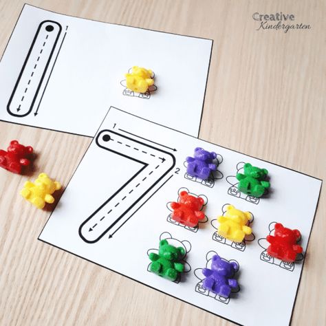 Use math manipulated like Counting Bears to practice counting, 1:1 correspondence, and number formations. Math Stations For Kindergarten, Math Activities For Preschool, Counting Bears, Skills For Kids, Number Formation, Preschool Counting, Math Centers Kindergarten, Prek Math, Activities For Preschool