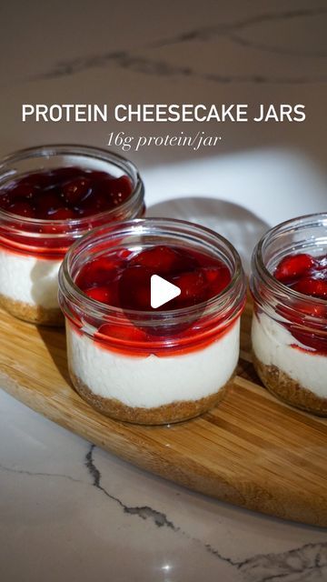 Steph Carr on Instagram: "High protein cheesecake jars that actually taste good!!! I worked very hard on this recipe to make sure you couldn’t even tell it was high protein. They really just taste like normal cheesecakes! 🍒🥰 Recipe on my site.  Comment “recipe” and I’ll DM it to you!   #cheesecake #cheesecakerecipe #cherrycheesecake #cakejar #highprotein #protein #healthydessert @libertecanada @bernardincanning @e.d.smithfoods @nonamebrands" High Protein Cheesecake Jars, Cheesecake Jars, High Protein Cheesecake, Family Meal Prep, Protein Cheesecake, Cheesecake In A Jar, Healthy Cheesecake, Healthier Choices, Cherry Cheesecake