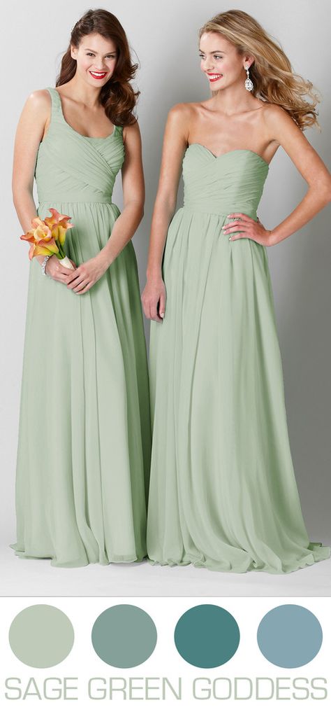 Sage green bridesmaid dresses are stunning in a Spring or Summer wedding. Peach Bridesmaid, Peach Bridesmaid Dresses, Summer Bridesmaids, Summer Bridesmaid Dresses, Mrs Hudson, Sage Green Bridesmaid Dress, Sage Green Dress, Spring Wedding Colors, Pink Wedding Dress