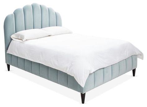 Sutton Scalloped Bed, Sky Blue Velvet $1,795.00 - $3,295.00 Curved Headboard, Velvet Bed, Comfortable Sofa, Panel Bed, How To Make Bed, Stylish Home, Blue Velvet, Headboards For Beds, One Kings Lane