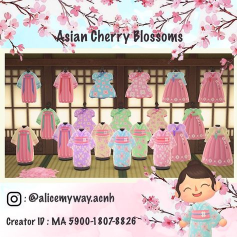 Cherry Blossom Clothes, Acnh Pattern, Sakura Dress, Animal Crossing Pc, Instagram Asian, Acnh Patterns, Acnh Clothes, Acnh Designs, Animal Crossing Qr Codes Clothes