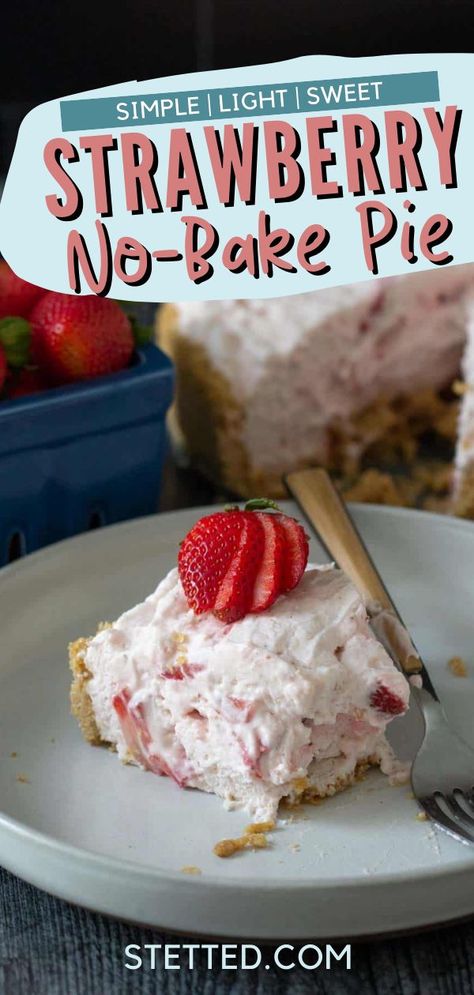 This Strawberry No-Bake Pie is a delicious chiffon pie made up of a graham cracker crust, whipped cream, strawberries, and beautiful swirls of a perfectly sweet strawberry sauce. This dessert is light and airy and it’s a great recipe to make on a hot day when you don’t want to use your oven! Strawberry Whipped Cream Pie, Strawberry Whip Cream Dessert, Strawberry And Whipped Cream Desserts, Fresh Strawberry Pie With Graham Cracker Crust, Fresh Strawberry Cream Pie, Strawberry Chiffon Pie, Strawberry Pie With Graham Cracker Crust, Strawberry Cool Whip Desserts, Strawberry No Bake Dessert